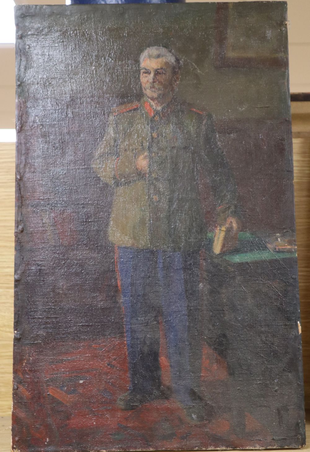 Dneprov (Russian School), oil on canvas, Stalin in cabinet 1966, 40 x 30cm, unframed